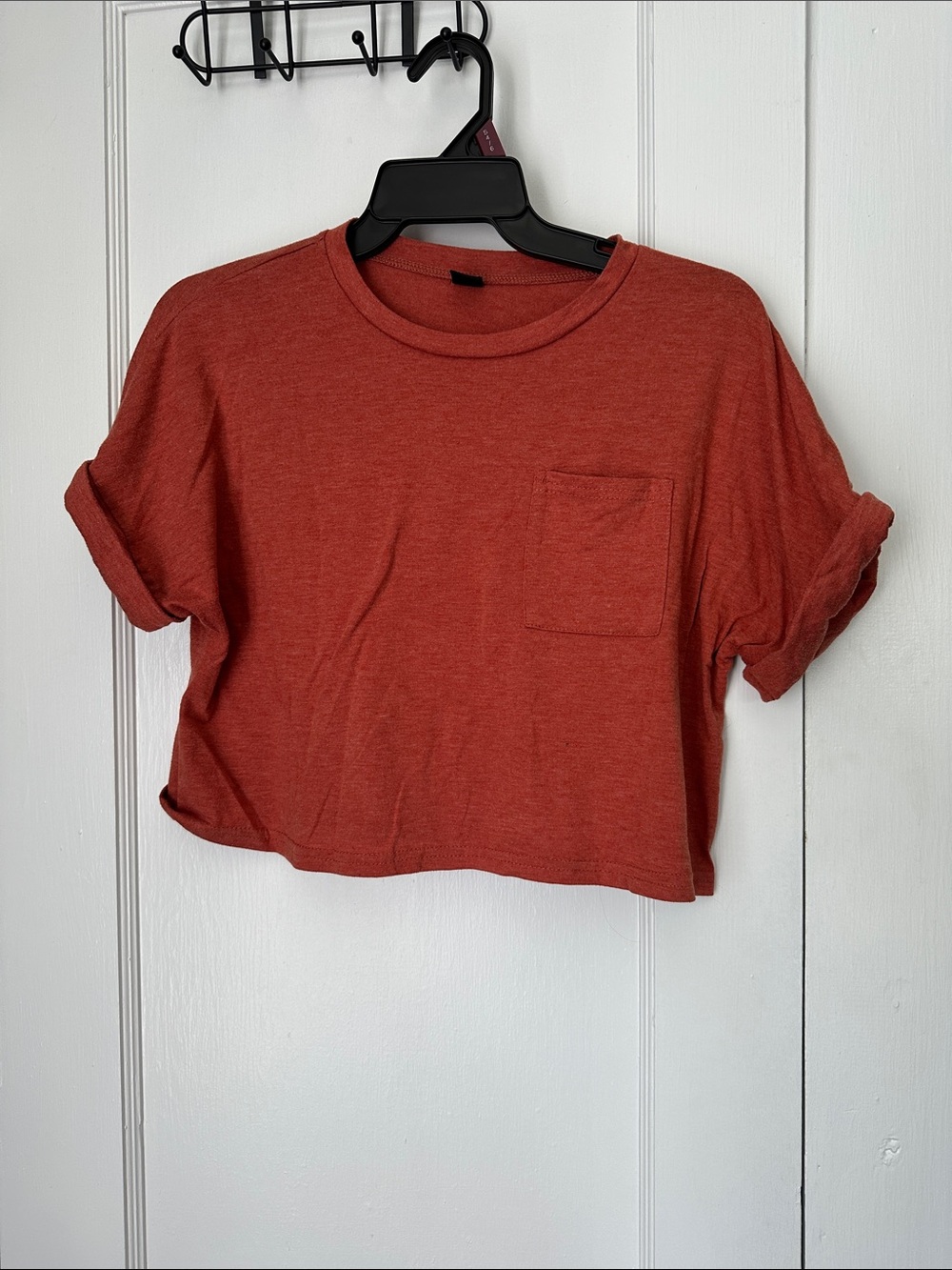 SHEIN Rust Orange Cropped Pocket Tee